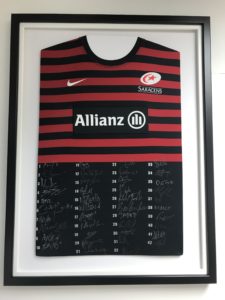 Saracens rugby shirt framed