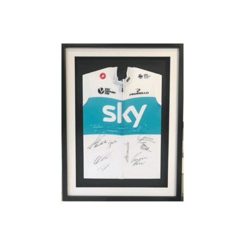 Team Sky cycling jersey framed in Silver Shirt Framing Service