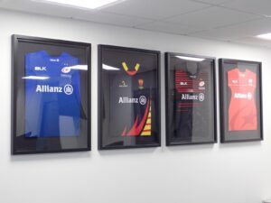 Rugby shirts framed