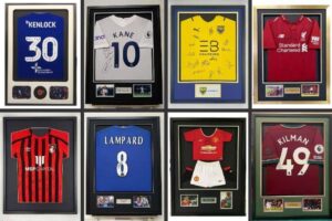 Framed replica football shirt montage
